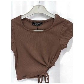 Resim Zekids Kız Çocuk Crop Yandan Pencereli Bluz-14395 Kahverengi 