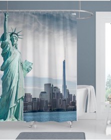 Resim Banyo Perdesi 1x180x200 Tek Kanat Duş Perdesi Halka Hediyeli Duşakabin Perdesi New York Çok Renkli 