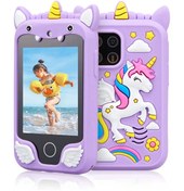 Resim Light up Çocuklar İçin Eğitici Telefon Dokunmatik Ekran Çift Kameralı Fenerli Müzik Çalar Oyun Video Mor 