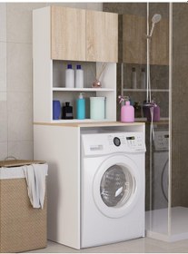 Resim %100mdf Çamaşır Ve Kurutma Makinesi Dolabı, 3 Raflı Kapaklı Çamaşır Makinesi Üstü Dolabı Sonoma-beyaz Sonoma - Beyaz 