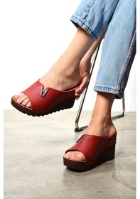 Resim Albishoes Dolgu Topuk 8,5 Cm Yumuşak Kırmızı Günlük Kadın Terlik 001 