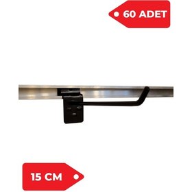 Resim 15 Cm 60 Adet Siyah Renk Kanallı Pano Kancası Raf Askısı Siyah 