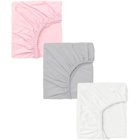 Resim 3 Adet 50x90 Cm Anne Yanı Lastikli Penye Kumaş Bebek Çarşafı-pembe-gri 