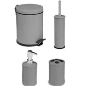 Resim Milenka 4 Lü Banyo Seti (5 Litre Çöp Kovası+wc Fırçalık+sabunluk+diş Fırçalık)gri 