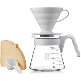 Resim Hario V60 02 Seramik Kahve Demleme Seti Beyaz 