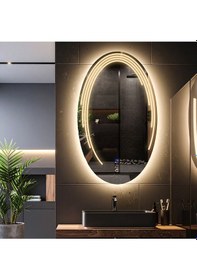 Resim Elliptika Günışığı Lazer Kumlamalı Lavabo & Banyo Aynası Dokunmatik Sensörlü 100 X 60 