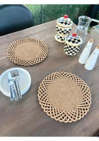 Resim 2'li Set Hasır Görünümlü Amerikan Servis-leke Tutmaz Natural 33 Cm Natural 