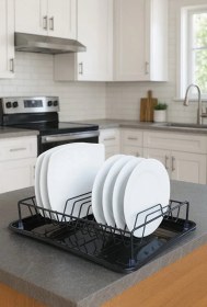 Resim Siyah Paslanmaz Metal Tezgah Üstü Tek Katlı Bulaşıklık Tabaklık Kurutmalık Sepeti Siyah 