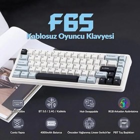 Resim Aula F65 Reaper Switch Mekanik RGB TKL Makrolu Hot Swap Kablosuz Klavye Buz Mavisi 