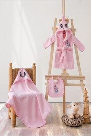 Resim Cotton Box Bebek Bornoz Seti Unicorn Pembe 