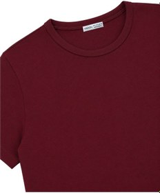 Resim Vadon 1003 Kadın Pamuklu Slim Fit Bisiklet Yaka Yumuşak Dokulu Basic T-shirt Bordo 