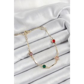 Resim Pirinç Asorti Model Gold Renk Zirkon Taşlı Kadın Bileklik 