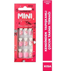Resim Mini Kendinden Yapışkanlı Çocuk Takma Tırnağı Pembe Desenli 