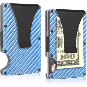 Resim RFID Korumalı Erkek Karbonfiber Kartlık (Mavi) 