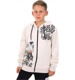 Resim Ekkokids Erkek Çocuk Kapüşonlu Adam Baskılı Yazılı Hırka-13384-taş 