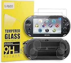 Resim PS Vita 2000 Ekran Koruyucu, 9H Temperli Cam Ön Ekran Koruyucu ve HD Şeffaf PET Arka Ekran Koruyucu Film Sony PlayStation Vita 2000 için 