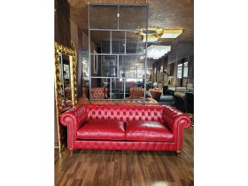 Resim 3A Mobilya New Premium Burgundy Hakiki Deri Chesterfield 