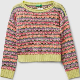 Resim United Colors of Benetton Kız Çocuk Çok Renkli %100 Akrilik Karışık Dikişli Crop Kazak 