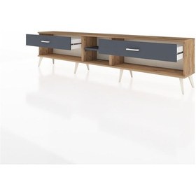 Resim Arges Tv Ünitesi Tek Raflı 2 Çekmeceli 220x30x51 Çam-antrasit Antrasıt/antrasıt - Atlas Çam 