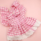 Resim Ruffled Sleeves, Bow Tie ve Çiçek Baskısı ile Pembe ve Beyaz Gingham Checkered Dantel Elbise - Kalınlaştırılmış Sıcaklık, Fransız Tarzı, Bebekler, Kediler ve Küçük Evcil Hayvanlar için Mükemmel, Evcil Hayvan Elbisesi | Ruffled Sleeves Elbise | Gingham Checkered Desen, Küçük Köpekler için Evcil Hayvan Elbiseleri 