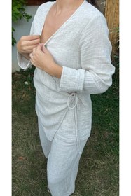 Resim Tfifty Kısa Kimono Bluz Kenevir Kumaş 