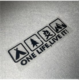 Resim Siyah-18x6cm-one Life Live İt Kamp Açık Meraklısı Araba Plakası Vahşi Hayatta Kalma Dörtlü Çıkartması Araç Otomatik Pen 
