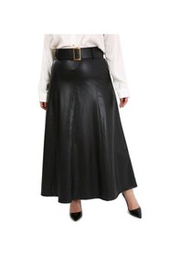 Resim Disentis Büyük Beden Kemerli Uzun Siyah Deri Etek Siyah 