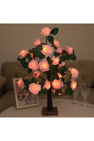 Resim LUXE AKSESUAR Dekoratif LED Işıklı Gül Ağacı Lamba - Pembe Işık , Penbe Gül Masa Üstü Gece Lambası 