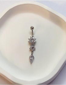 Resim Kadın Çiçek Model Sallantılı Çelik Piercing Gümüş 