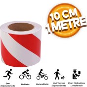 Resim Badem10 Reflektörlü Reflektif Fosforlu Şerit Bant 10 cm 1 Metre Ikaz Bandı Kırmızı Beyaz 