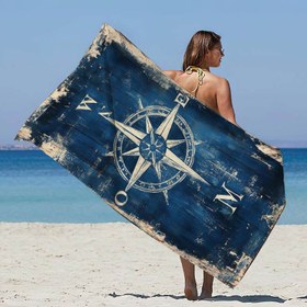 Resim 1 adet Büyük Boy Beach Towel, 80.01 x 179.83 cm - Derin Mavi Pusula Tasarımı, Yüksek Emici, Hafif, Dayanıklı, Hızlı Kuruyan, Ultra-Yumuşak Mikrofiber 250GSM, Plaj, Havuz, Spor, Yoga, Kamp ve Spa için Mükemmel, Bahar ve Yaz Hediyesi için İdeal, Plaj 