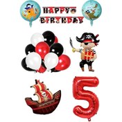 Resim 5 Yaş Korsan Temalı Doğum Günü Parti Kutlama Seti Kırmızı 