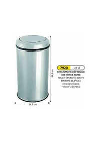 Resim Dokunmatik Kapaklı Çöp Kovası Paslanmaz 27 Litre Gri 