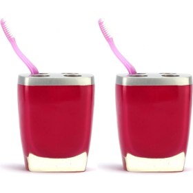 Resim 2 Adet Diş Fırçalık Gri Pembe Poliresin 8x4x11cm Banyo Seti Çok Renkli 