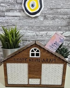 Resim Entude Parabox 10.000 TL Ahşap Ev Hedef Kumbarası Birikim Kutusu 