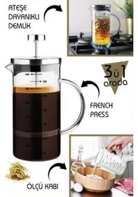 Resim Çok Amaçlı Isıyı Koruyan Süzgeçli Bitki Çayı Filtre Kahve Demlik Ölçü Kabı Cam French Press 350 Ml Çok Renkli 