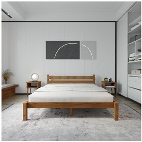 Resim Letto Model Ceviz Renk Çam Ahşap Karyola-114 140 x 190 