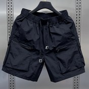 Resim Erkek Japon Retro Kargo Şort, Casual Geniş Uygun, Orta Bel, Çok Cebi, Düz Renk, Polyamid 100%, Esnek Olmayan Kumaş, Hafif 160g/m², Yürüyüş ve Outdoor Aktiviteler için 