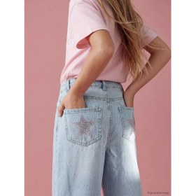 Resim LC Waikiki Lcw Kids Mavi Wideleg Taş Işlemeli Kız Çocuk Jean Pantolon 