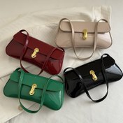 Resim Glossy Kadın Omuz Çantası, Renkli - Siyah, Yeşil, Kahverengi, Kırmızı Altın Süslemeler ve Düğme Kapatma ile, Sabit Omuz Askısı Çapraz Çanta, Günlük ve Resmi Durumlar için Uygun, Çok Fonksiyonlu Çapraz Çanta, Basit Tasarım, Pürüzsüz Yüzey 