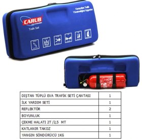 Resim Carub Eva Çantalı Lüks Trafik Seti Karayolları Trafik Yönetmeliğine Uyumlu Belgeli 1 Kg Söndürücülü 