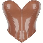 Resim Katı Straplez Korse Büstiyer, Karın Kontrolü Bağcıklı Jakarlı Vücut Şekillendirici, Kadın İç Çamaşırı ve Shapewear 