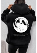 Resim Unisex Siyah The Moon Ön Arka Baskılı Kapşonlu Sweatshirt 