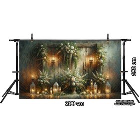 Resim Venspor Vintage Bahçe Duvarı Temalı Arkaplan, Çiçek ve Fener Süslemeleri ile 200x150cm Fon, Duvar Örtüsü 