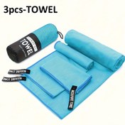 Resim 3 adet Hızlı Kuruyan Havlu Seti, Ultra İnce Fiber Spor ve Seyahat Havluları, Yüksek Emici, Kompakt, Plaj Yoga, Golf, Spor Salonu Kampı, Sırt Çantası için, Taşınabilir Bant ile 