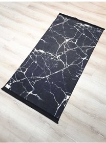 Resim Evalife Marble Siyah Mermer Baskı Kilim 80X150 Cm 