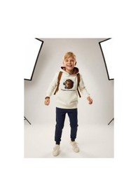 Resim Zekids Erkek Çocuk Pamuklu Aslan Baskılı Tasarım Sweatshirt-16645 Krem 