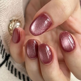 Resim 24 adet Parlak Oval Basınçlı Tırnak Seti, Gül Kırmızı, Pembe, Mavi, Gri Renkli Yansıtıcı Glitter ile, Kedi Gözü Strobosik Bitiş, Kadınlar ve Kızlar için Kısa Boy, Günlük Giyim ve Partiler 