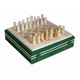 Resim El Yapımı Oniks Doğal Taş Satranç Takımı - Şık Hediyelik Kutusunda - 20 cm 