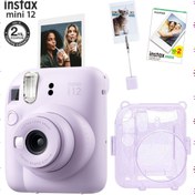 Resim Fujifilm Instax mini 12 Lila Fotoğraf Makinesi-20'li Film-Kıskaçlı Resim Standı ve Simli Pleksi Kılıf Seti 